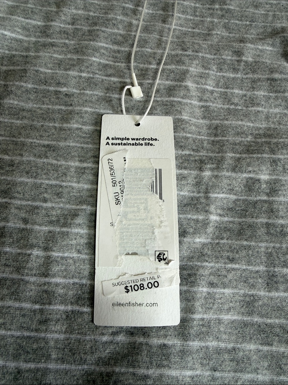 Eileen Fisher Organic Cotton Interlock Gray and White Stripe Tank Sleep Dress L - Picture 8 of 11